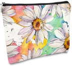 White Daisy Flowers Makeup Bag,Watercolor Botanical Flower Cosmetic Bag Best Gift Idea for Teen Girls Women,Birthday Christmas Gifts for Girls Women Daughter Sister