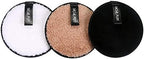 Vtrem 3 Colors Reusable Makeup Remover Pads Washable Double-Side Face Eye Lip Remover Pads Multi-Function Microfiber Soft Facial Cleaning Puffs Towels for All Skin, Black/White/Coffee
