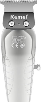 KEMEI 2293 Professional Hair/Beard Trimmer for Men Zero Gapped Hair Clippers for Barber with T Blade, Cordless Rechargeable, Silvery