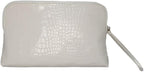 Snow Royale Crocodile Cosmetic Bag - Luxury White Vegan Leather Makeup Bag With Royal Blue Interior Lining