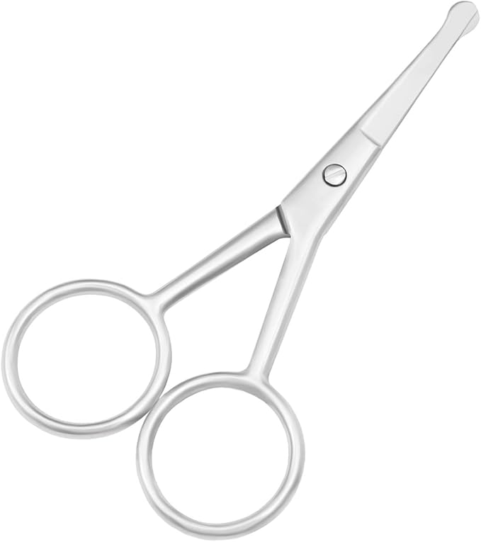 Multicolor Professional Grooming Scissors for Personal Care Facial Hair Removal and Ear Nose Eyebrow Trimming Stainless Steel Fine Straight Tip Scissors 3.9 Inch (Silver Safety Head C)