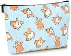 Cute Makeup Bag for Purse Canvas Waterproof Funny Cosmetic Bags for Women Zipper Travel Toiletry Pouch-Corgi Makeup Bags