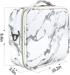 Travel Makeup Bag 10.4 Inches Portable Makeup Train Case Cosmetic Bag Organizer with Adjustable Dividers and Shoulder Strap for Cosmetics Brushes Toiletry Jewelry Digital Accessories (Marble)