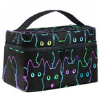 Cosmetic Bag Colorful Neon Cat Travel Makeup Organizer Bag Portable Train Case for Women Girls