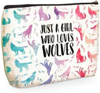 Cute Watercolor Wolf Makeup Bag Wolf Gifts Cosmetic Travel Bag Wolfs Party Favors Stuff Decor for Wolf Lovers Breeder Women Girls Sister Best Friend Funny Skincare Bags for Christmas Birthday