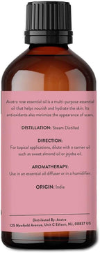 Avatra Rose Essential Oil 100ML (3.38 OZ) with Glass Dropper and Travel Bottle, Pure and Natural Therapeutic Grade Lavender Oil for Diffuser, Aromatherapy, Massage, and DIY Candle Products