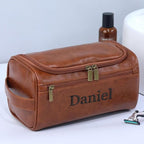 Personalized Embroidery PU Leather Travel Toiletry Bag for Men,Stylish Travel Organizer for Travel, Wedding Gift,Customized Monogram Travel Shaving Dopp Kit for Groomsmen (Brown)