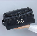 Personalized Embroidery PU Leather Travel Toiletry Bag for Men,Stylish Travel Organizer for Travel, Wedding Gift,Customized Monogram Travel Shaving Dopp Kit for Groomsmen (Black)