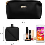 NAORI Travel Makeup Bag for Women | Large Luxury Cosmetic Organizer with Handle & Inner Pockets | Waterproof Leather Toiletry Bag | Makeup Case for Home, Travel & Gifting (Elegant Black)
