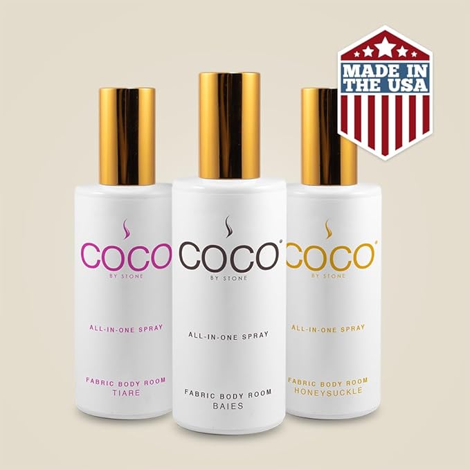 COCO by Stone 5oz All-in-One Spray (Baies) Shake & Spray Formula for Fabric, Pillows, Interiors, Clothing, Home Fragrance Accessories, Room Perfume, Room Deodorizer, Vegan & Cruelty-Free