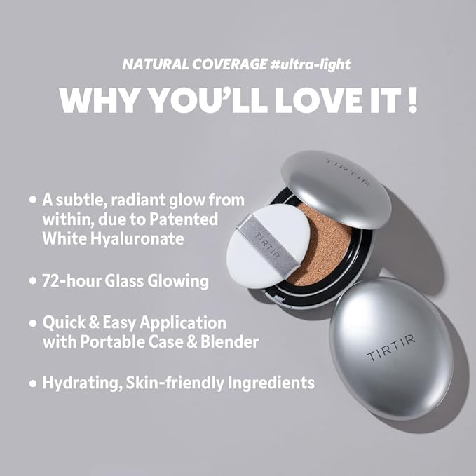 [*Mini Size*] TIRTIR Aura Glow Silver Cushion | Korean Cushion Foundation, (#21C Cool Ivory, 0.15 Fl Oz)