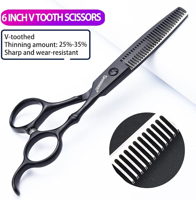 SHARONDS 6/7 Inch Professional 440C Hair Cutting Scissor Salon Hairdressing Thinning Shears Perfect for Barber and Home Use (6 in 2pc)