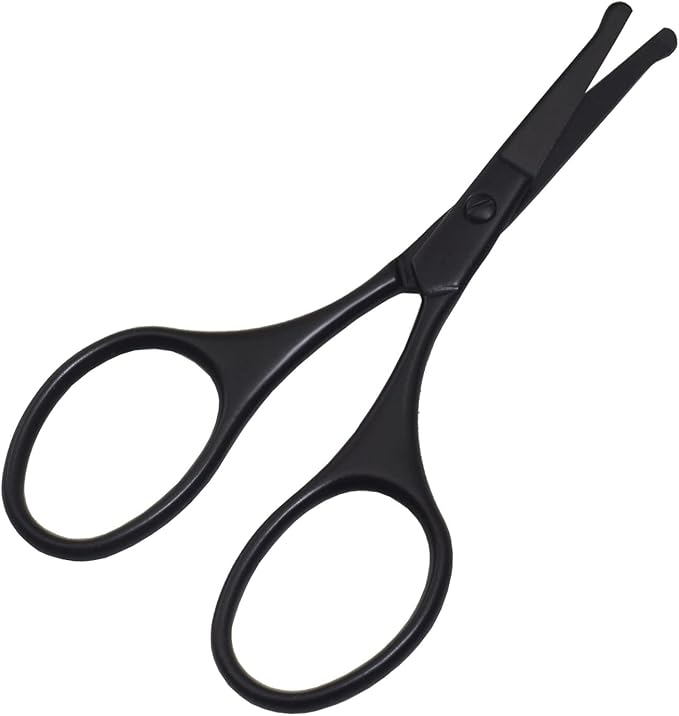 Multicolor Professional Grooming Scissors for Personal Care Facial Hair Removal and Ear Nose Eyebrow Trimming Stainless Steel Fine Straight Tip Scissors 3.9 Inch (Black Safety Head D)