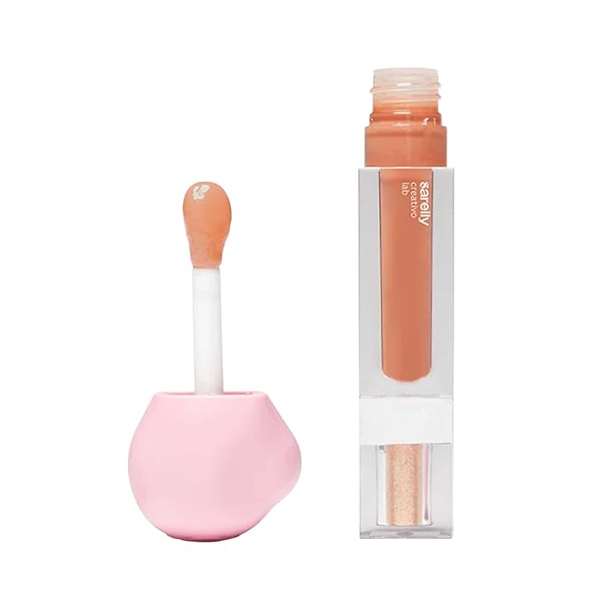 SARELLY, Lip Gloss + Shimmer, Peony Carajillo & Rose Quartz Flakes, Makeup, Vegan Lip Shine, Sarelly Creative Lab