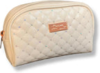 Luxurious Cream Quilted Cosmetic Bag - Elegant Travel & Makeup Organizer
