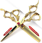 Gold Dragon Professional Hairdressing Scissors - 7/7.5/8 Inch, Gold and Black, 6 Inch 4-Piece Set