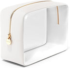 Clear Makeup Bag Zipper Pouch, Transparent Cosmetic Case Organizer, TSA Approved Travel Toiletry Case, Travel Accessories Essentials Makeup Tote for Women, Large Cute Make up Bag for Purse - White