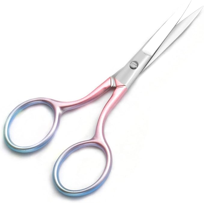 Multicolor Professional Grooming Scissors for Personal Care Facial Hair Removal and Ear Nose Eyebrow Trimming Stainless Steel Fine Straight Tip Scissors 3.9 Inch (Green+Pink)