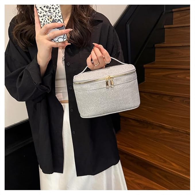 EURYNOME Sparkling Monogram Makeup Bag - Water-Resistant Travel Cosmetic Organizer (8.3x5.1x5.1 Inch) for Women, Custom Letter A Design