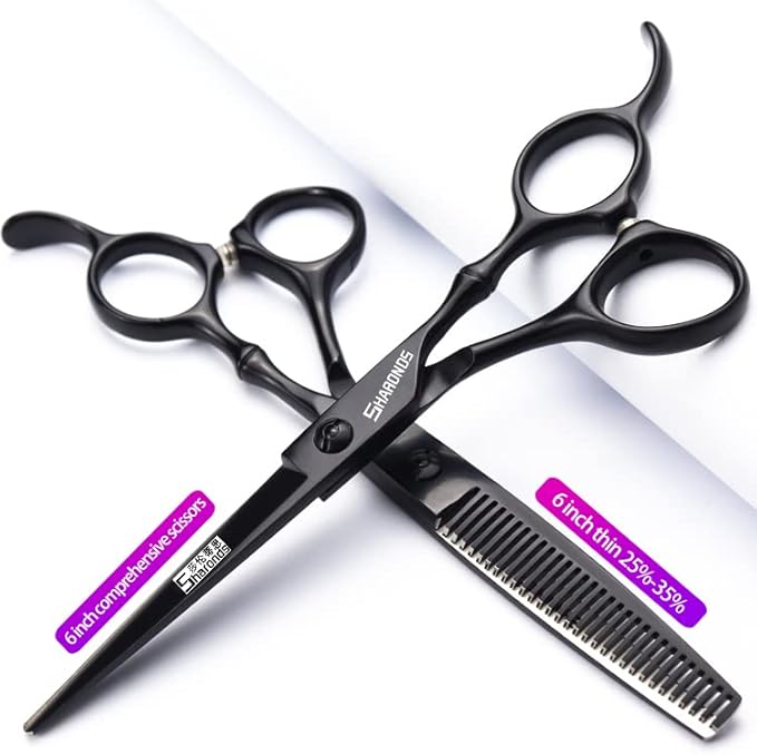 SHARONDS 6/7 Inch Professional 440C Hair Cutting Scissor Salon Hairdressing Thinning Shears Perfect for Barber and Home Use (6 in 2pc)