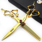 Gold Dragon Professional Hairdressing Scissors - 7 Inch 2-Piece Set, Gold and Black