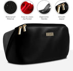 NAORI Travel Makeup Bag for Women | Large Luxury Cosmetic Organizer with Handle & Inner Pockets | Waterproof Leather Toiletry Bag | Makeup Case for Home, Travel & Gifting (Elegant Black)
