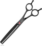 JASON 7.5" Dog Grooming Scissor - Professional Thinning Chunker Shear with 18 Teeth Japanese Stainless Steel Hair Scissors for Dogs, Cats and Other Pets (Chunker, Black) Christmas Gift