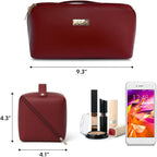NAORI Travel Makeup Bag for Women | Large Luxury Cosmetic Organizer with Handle & Inner Pockets | Waterproof Leather Toiletry Bag | Makeup Case for Home, Travel & Gifting (Classic Burgundy)