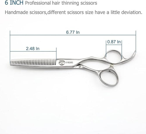 6" Barber Hair Scissors Hair Thinning Shears Professional Hair Thinning Scissors 30 Teeth 440C Silvery Convex Edge KINSARO for Hairdresser Barbershop or Home Use