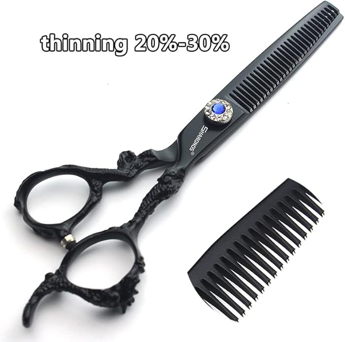 6+7 inch hair stylist barber scissors black plate dragon 440C hairdressing cutting scissors+thinning scissors (3PC)