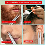 Suvorna Small Scissors for Beard, Mustache, Facial, Nose, Eyebrow & Ear Hair – Tiny Scissors for Cutting, Trimming & Grooming – 5" Stainless Steel Mustache Scissors for Men, Barbers, & Home Use