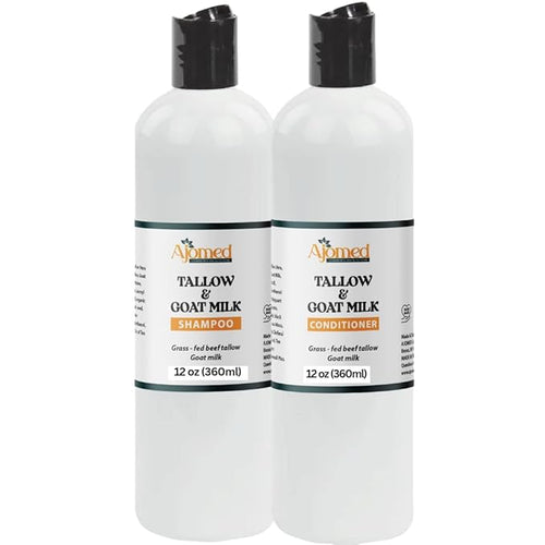 Beef Tallow & Goat Milk Shampoo and Conditioner Set - Handmade Hair Care for Thinning Relief, Sea Moss Shampoo and Conditioner, Thickening Formula for Hair Regrowth & Str (Shampoo & Conditioner 12 Oz)