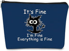 Its Fine Im Fine Everythings Fine Navy Blue Makeup bag for Women,Cat Small Make Up BagTravel Toiletry Bag for Men,Navy Blue Cat Small Pouch, Funny Cosmetic Bag Zipper Bag Birthday Gift