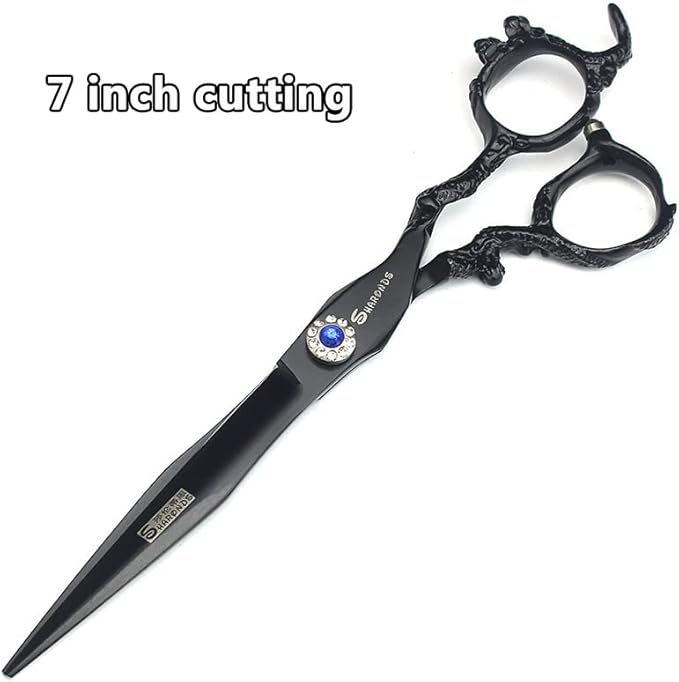 6+7 inch hair stylist barber scissors black plate dragon 440C hairdressing cutting scissors+thinning scissors (5PC)