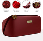 NAORI Travel Makeup Bag for Women | Large Luxury Cosmetic Organizer with Handle & Inner Pockets | Waterproof Leather Toiletry Bag | Makeup Case for Home, Travel & Gifting (Classic Burgundy)
