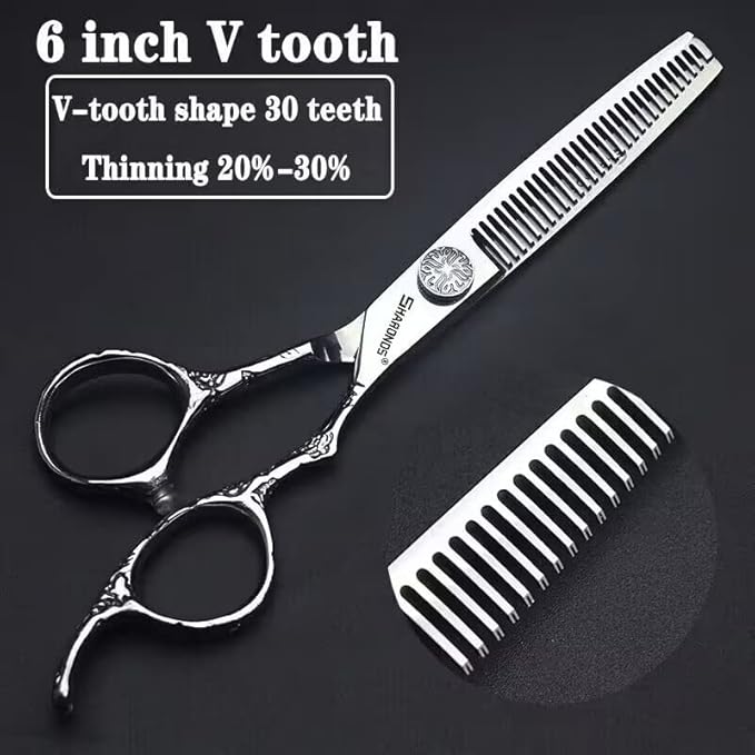 6/7-Inch Professional Hair Scissors Haircut Rose Pattern Hair Scissors Styling Tools Japanese Stainless Steel Scissor Set (6-inch -3pc)