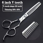 6/7-Inch Professional Hair Scissors Haircut Rose Pattern Hair Scissors Styling Tools Japanese Stainless Steel Scissor Set (6-inch -3pc)