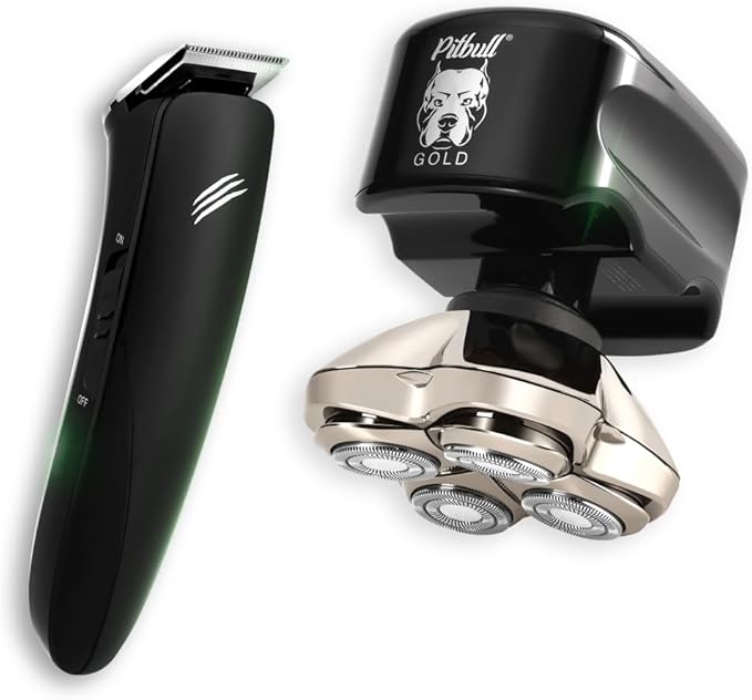 Skull Shaver Pitbull Gold PRO Electric Razor & Baby Beast Trimmer - Premium Cordless Electric Shaver for Men - for Wet & Dry Shaving - Features LED Battery Display - Comes with Travel Pouch