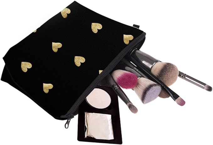 Cute Travel Makeup Bag Cosmetic Bag Small Pouch Gift for Women (Brushed Gold Heart)