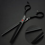 SHARONDS 6/7 Inch Professional 440C Hair Cutting Scissor Salon Hairdressing Thinning Shears Perfect for Barber and Home Use (7 in tooth)