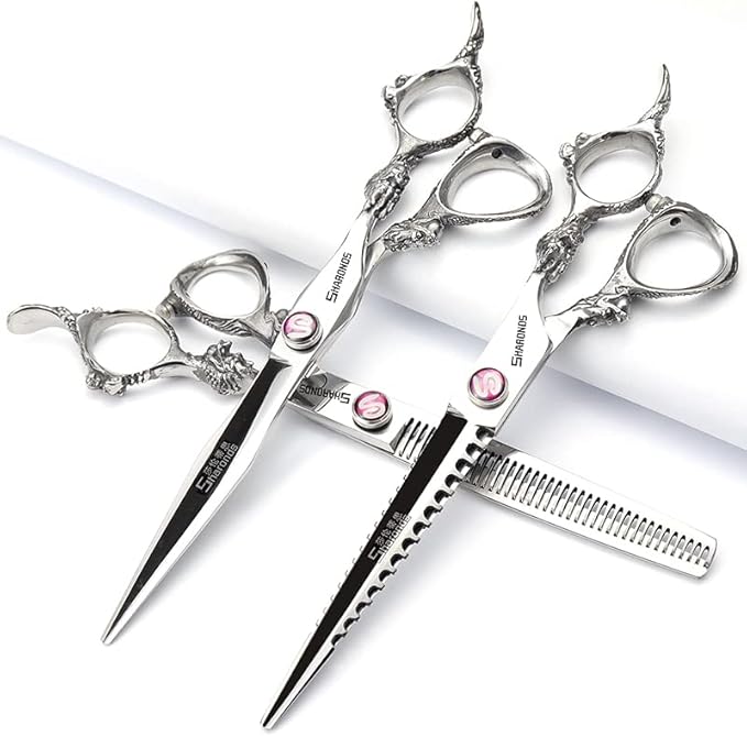 Gold Dragon Professional Hairdressing Scissors - 7 Inch 3-Piece Set - Gold and Black