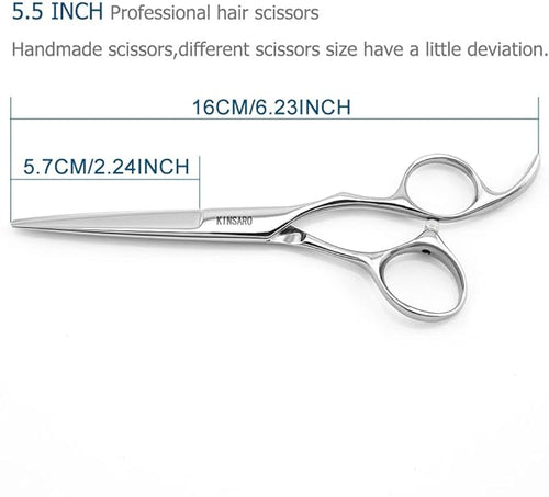 5.5" Professional Hair Scissors Barber Haircut Cutting Scissors Hairdresser 440C Hair Shears Blind Hole Convex Edge KINSARO for Hairdresser Barber or Home Use