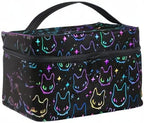 Goth Makeup Bag, Colorful Neon Cat Heads Makeup Organizer Bags Toiletry Bag Box Travel Cosmetic Bag Make Up Train Case for Women Teen Girl Ladies