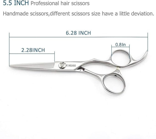 5.5" Barber Hair scissors Professional Hair Cutting Shears 440C Hair Cutting Scissors Shears Haircut Scissors Silvery Convex Blades KINSARO for Hairdresser Barber or Home Use