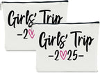 2 PCS Girls Trip Gifts Favors 2025 Girls Weekend Gifts for Women Bestie Gifts Friend Gifts Girls Trip Favors for Sister Her Work Bestie Friendship Holiday Vacation Makeup Bag Weekend Bags for Women