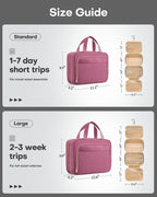 HOTOR Travel Toiletry Bag for Women & Men, Waterproof Makeup Bag with Hanging Hook and Multiple Pockets, Cosmetic Bags for Women, Travel Essentials, 11.2'' x 3.2'' x 8.9'', Rosewood-Pink
