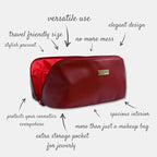NAORI Travel Makeup Bag for Women | Large Luxury Cosmetic Organizer with Handle & Inner Pockets | Waterproof Leather Toiletry Bag | Makeup Case for Home, Travel & Gifting (Classic Burgundy)