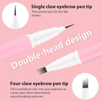 evpct 2Pcs Black Brown Magic Microblading Dual-Ended Eyebrow Contouring Pen Brow Pencil, with 4 Brush Micro-Fork-Tips Applicator and Precise Brush-Tip Hair Like Strokes, Dual-ended Eyebrow Brush