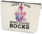 Azteoiz Geology Makeup Bag, Rock Lover Gifts for Women Christmas birthday Gifts, Geologist & Geology Teacher Gifts，Just A Girl Who Loves Rocks Cosmetic Bag Zipper Pouch Toiletry Bag