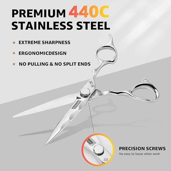 Professional Hair Cutting Shears -SUS440C Stainless Steel Barber Scissors with Ergonomic Handle,Ultra Sharp Blades for Salon (Modern, 6.0)